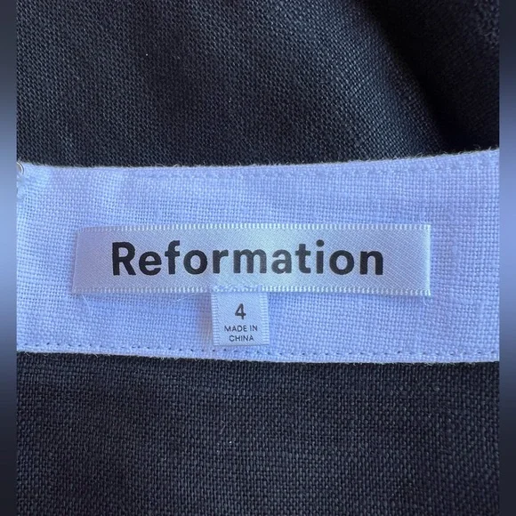 NEW REFORMATION Mini Skirt High Waist 100% Linen Black w White Trim Sz 4 Luxury - Picture 3 of 11